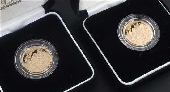 Two cased 2002 Royal Mint gold proof sovereigns, no. 00436 & 12442/12500